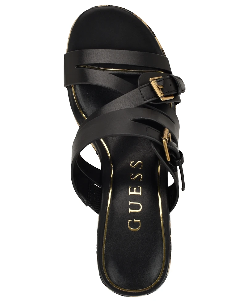 Guess Women's Nailah Strappy Buckles Cork Platform Wedge Sandal