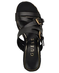 Guess Women's Nailah Strappy Buckles Cork Platform Wedge Sandal