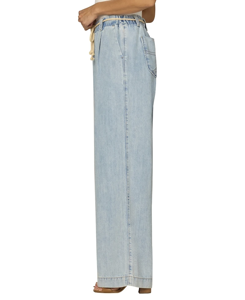 Democracy Petite Pleated Wide Leg Rope Tie Belt Pants