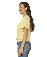 Democracy Petite Flutter Crochet Yoke Sweater