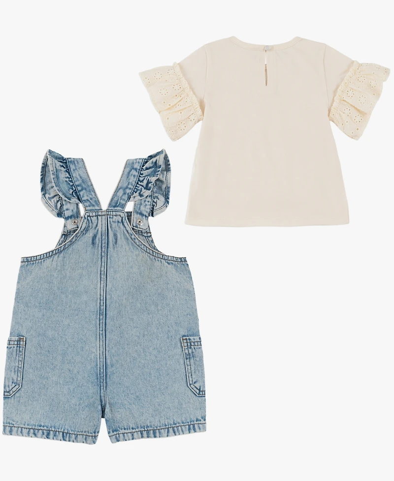 7 For All Mankind Baby Girls' Crewneck Top & Shortall, 2-Piece Set