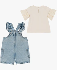 7 For All Mankind Baby Girls' Crewneck Top & Shortall, 2-Piece Set