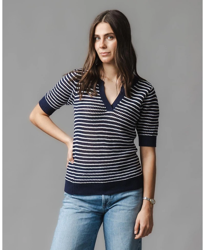 Hope & Henry Women's Organic V-Neck Short Sleeve Sweater