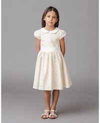 Hope & Henry Toddler Girls Short Sleeve Linen Dress with Peter Pan Collar