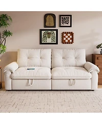 Boyel Living Multifunctional Sofa Bed, 77-inch Modern Velvet Fabric Convertible Sofa Couches, 2-in-1 Pull Out Sofa Bed with Usb Charger, Beige