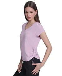 Dkny Sport Women's Ruched Side Seams V-Neck Tech T-Shirt