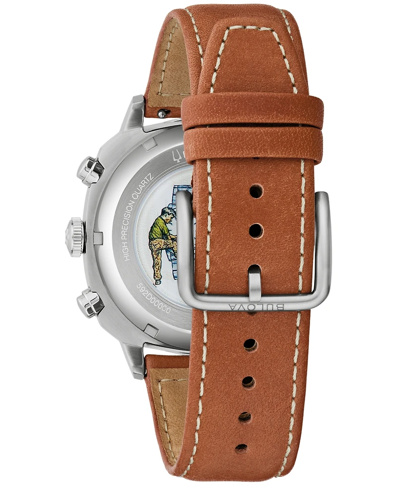 Bulova Men's Vwi Chrono Brown Leather Strap Watch 37.5mm