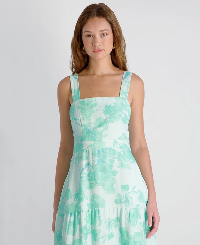 French Connection Women's Cooper Linen Sophie Fleur Square Neck Maxi Dress