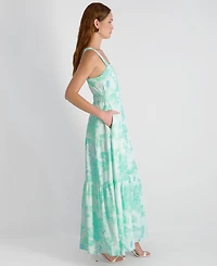 French Connection Women's Cooper Linen Sophie Fleur Square Neck Maxi Dress