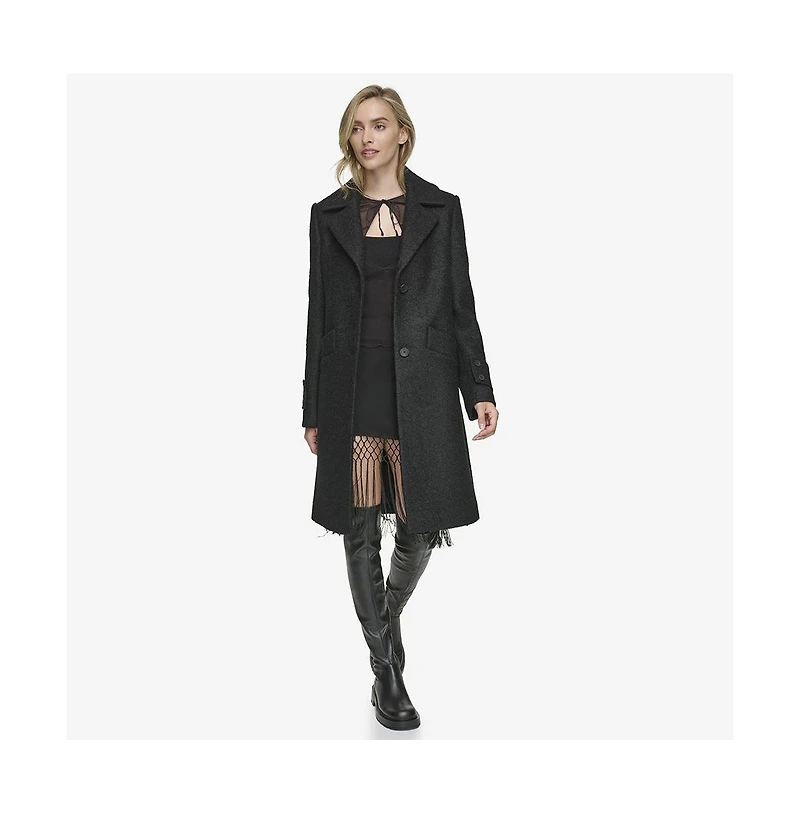 Regine Sb Women's Soft Wool Boucle Coat With Back Vent