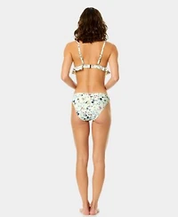 Cece Womens Triangle Ruffle Over The Shoulder Bikini Top Side Rouching Hipster Bottom
