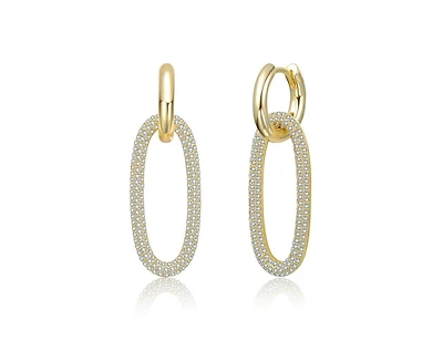 Rachel Glauber Elegant Cubic Zirconia Encrusted Oval Hoop Drop Earrings