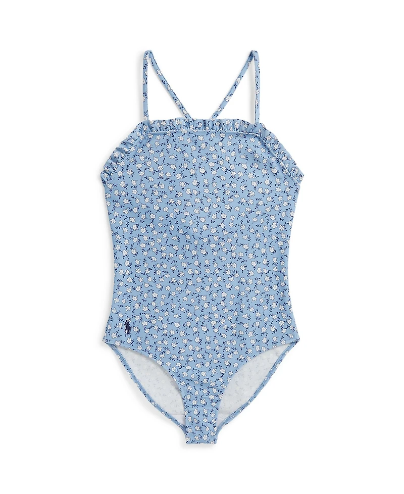 Polo Ralph Lauren Girls' 7-16 Floral Ruffled Round Neck One-Piece Swimsuit