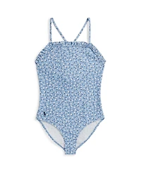 Polo Ralph Lauren Girls' 7-16 Floral Ruffled Round Neck One-Piece Swimsuit