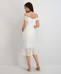 Siena Women's Embroidered Lace Sweetheart Neck Midi Dress
