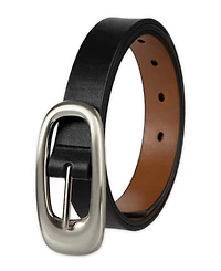 Calvin Klein Reversible Leather Puffed Oval Center-Bar Buckle Belt