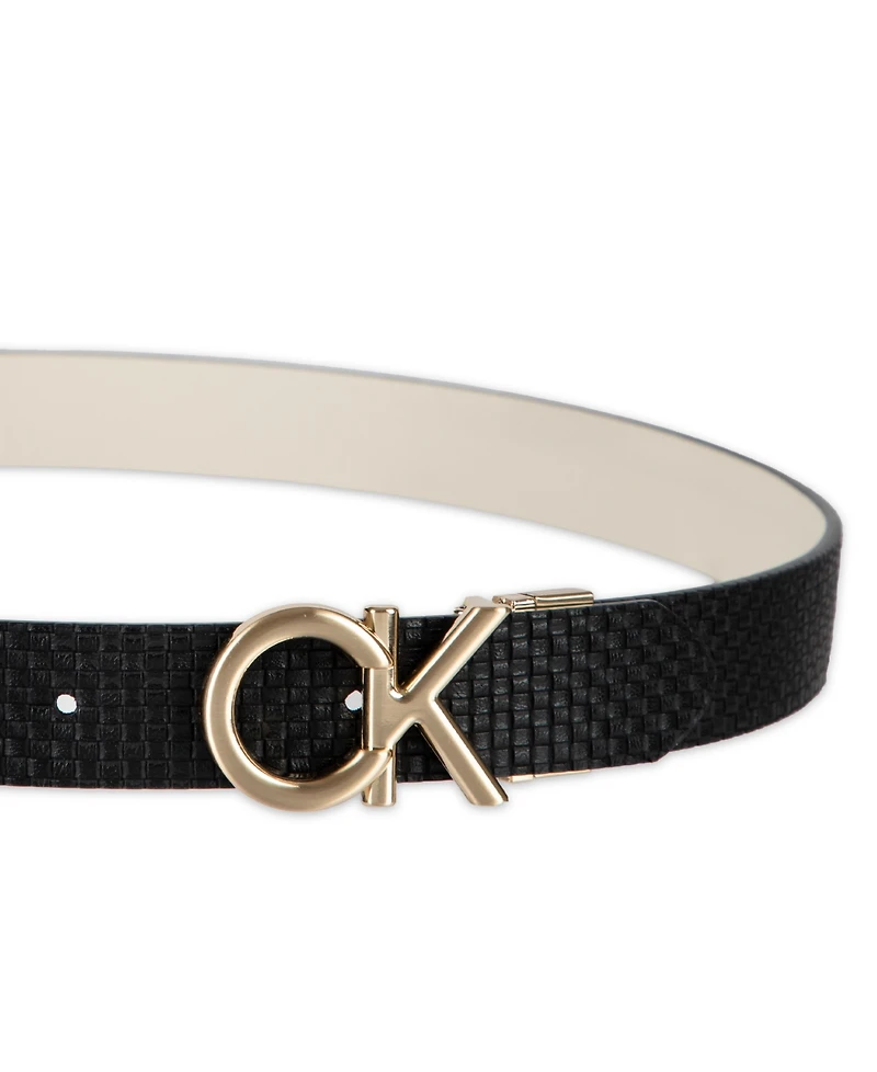 Calvin Klein Women's Reversible Puffed Ck Monogram Buckle Belt
