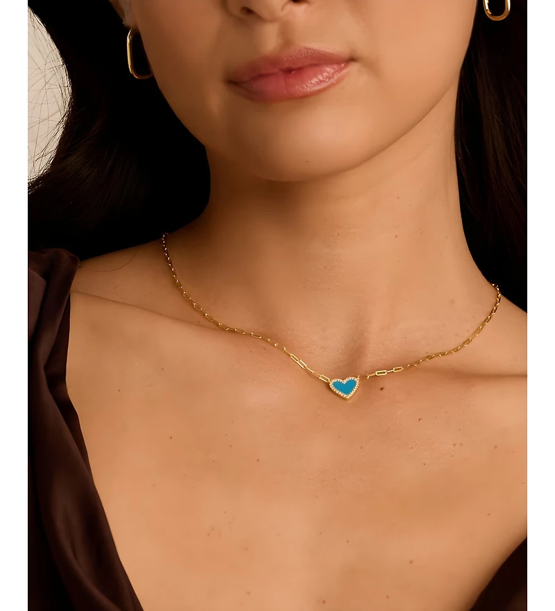 Mint & Lily Dainty Heart Paperclip Necklace in 18k Gold Plated Sterling Silver