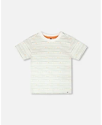 Deux par Boy Cotton T-Shirt White Printed Mint Green Lines - Child