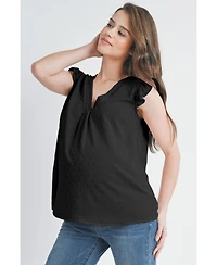 Hello Miz Women's Swiss Dot Flutter Cap Sleeve V-Neck Maternity Top