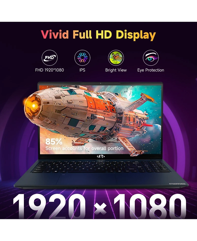 Nimo 15.6" Laptop Intel Pentium Processor N100 16GB Ram 512GB Ssd 3.4GHz Backlit Keyboard- Fingerprint WiFi 6 Win 11