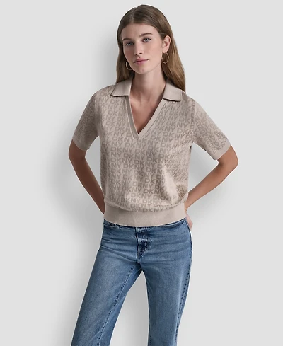 Dkny Jeans Petite Polo Collar Logo Sweater