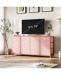 gaomon 63" W Dresser Tv Stand for 65 70 75 Inch Tv, 14 Drawer Bedroom with Power Outlets, Large Long Fabric Entertainment