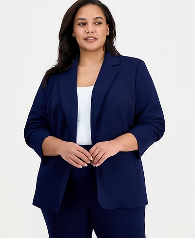 Anne Klein Plus Scrunch-Sleeve Open-Front Blazer