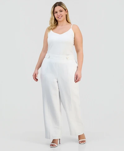Anne Klein Plus Mid-Rise Pull-On Style Wide-Leg Pants