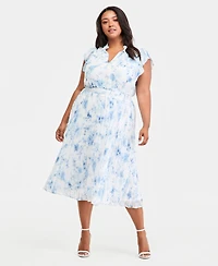 Anne Klein Plus Tie-Neck Flutter-Sleeve Midi Dress