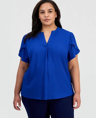 Anne Klein Essentials Women's Notched-Neck Tulip-Sleeve Top