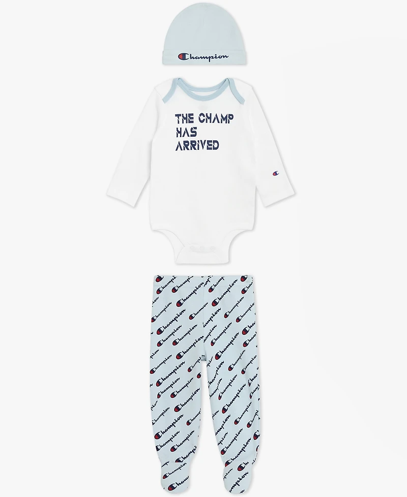Champion Baby Boys' Long-Sleeve Bodysuit Pants & Hat, 3-Piece Set
