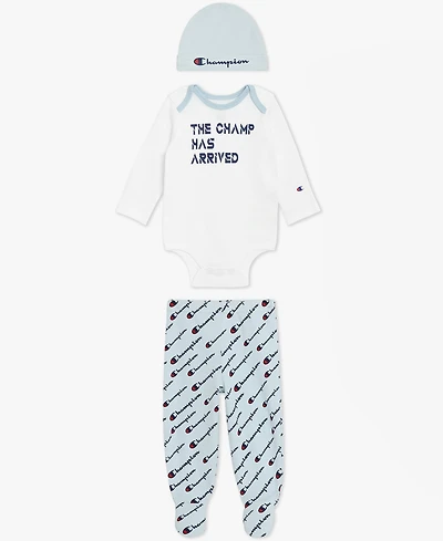 Champion Baby Boys' Long-Sleeve Bodysuit Pants & Hat, 3-Piece Set