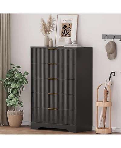 gaomon Dresser for Bedroom with 5 Drawers, Wave Fluted Modern Chest of Tall Wood Storage Organizer Nursery, Hallway, Living Room, Closet