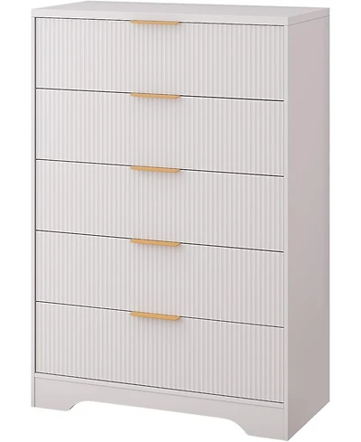 gaomon Dresser for Bedroom with 5 Drawers, Wave Fluted Modern Chest of Tall Wood Storage Organizer Nursery, Hallway, Living Room, Closet