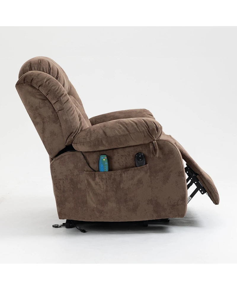 Boyel Living Velvet Recliners with Heat & Massage Power Lift Chair Relax Sofa for Room, Brown