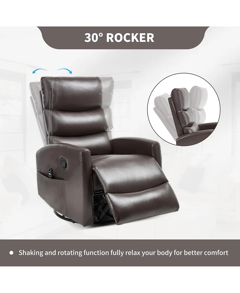 Clihome Manual Recliner Chair Heat Massage with Rocker and Swivel Fabric for Living Room.