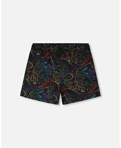 Deux par Boys Swim Trunks Black Dinosaur Print
