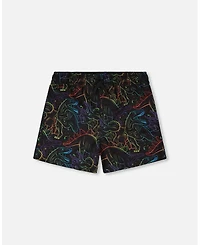 Deux par Boys Swim Trunks Black Dinosaur Print