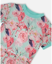 Deux par Girl Mesh Beach Dress Blue Flamingo Print - Toddler|Child