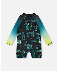 Deux par Deux Baby Boys One-Piece Long Sleeve Rashguard Black Surf Print