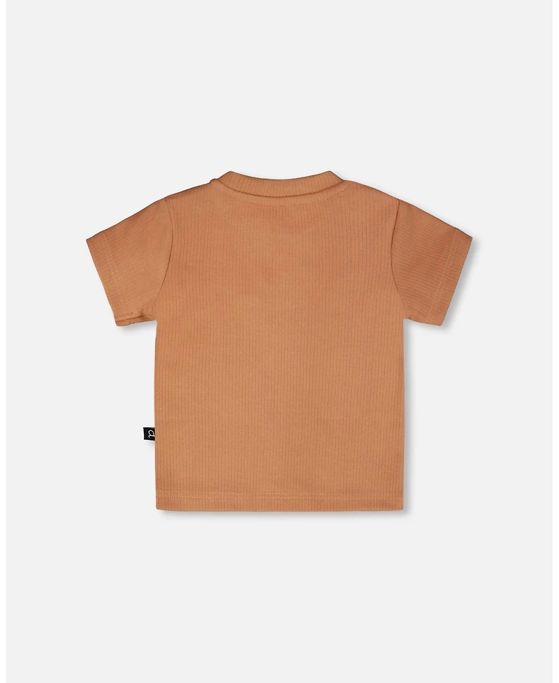 Deux par Baby Boys Cotton Rib Jersey T-Shirt and Short Set Caramel Zebra Print