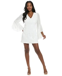 ivy + blu Women's Sheer Flounce Sleeve V-Neck Mini Dress