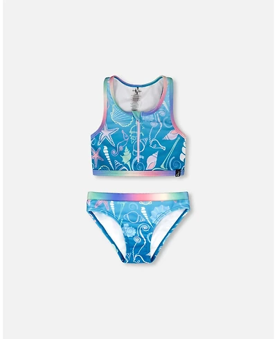Deux par Deux Girl Two-Piece Swimsuit Blue Shell Print - Toddler|Child
