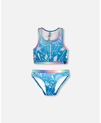 Deux par Deux Girl Two-Piece Swimsuit Blue Shell Print - Toddler|Child