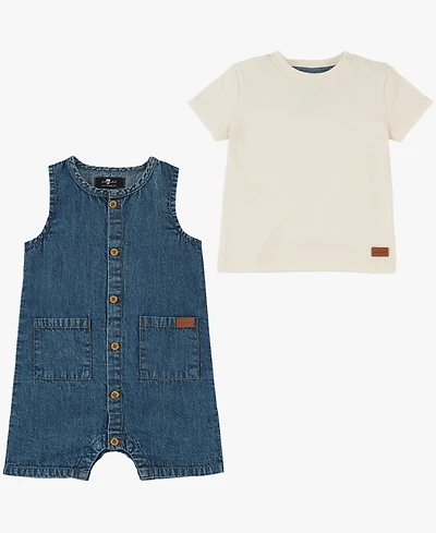7 For All Mankind Baby Boys' Short-Sleeve T-Shirt and Button-Front Romper, 2-Piece Set