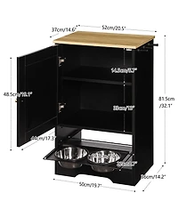 Cozito Pet Feeding Station Cabinet with Pull-Out Bowls, Side Hooks, and Anti-Tip Kit, Black