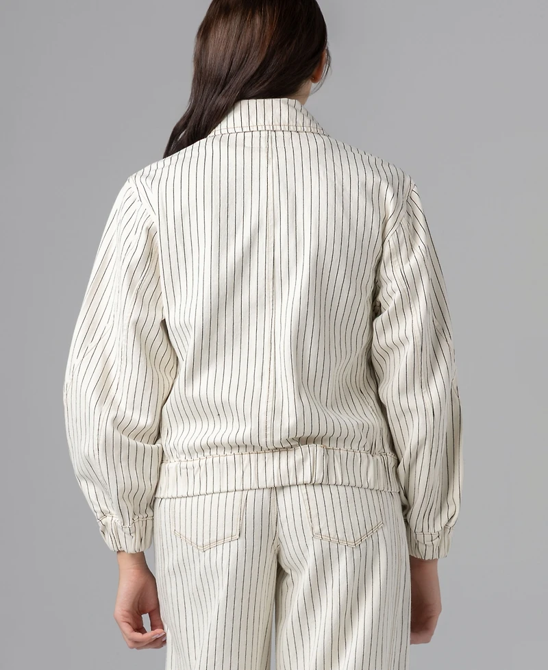 Blank Nyc Women's Rail Road Stripe Collared Bomber Jacket