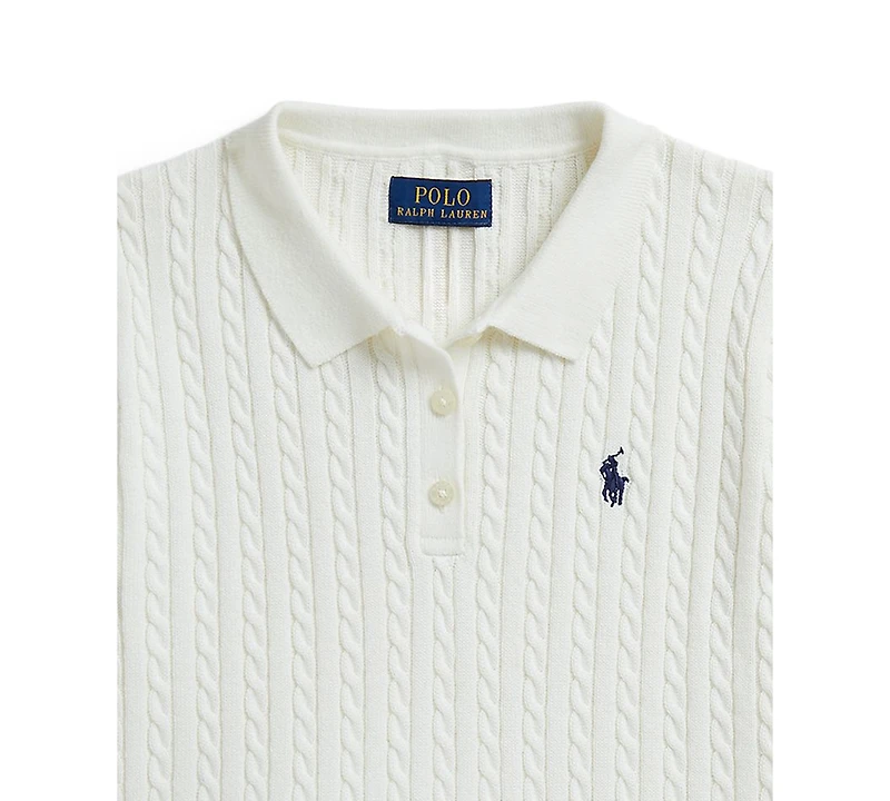 Polo Ralph Lauren Girls' 7-16 Mini-Cable Three-Button Placket Sweater