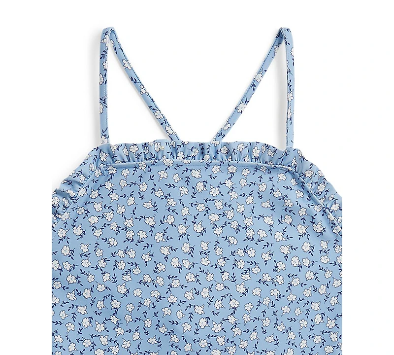 Polo Ralph Lauren Girls' 7-16 Floral Ruffled Round Neck One-Piece Swimsuit